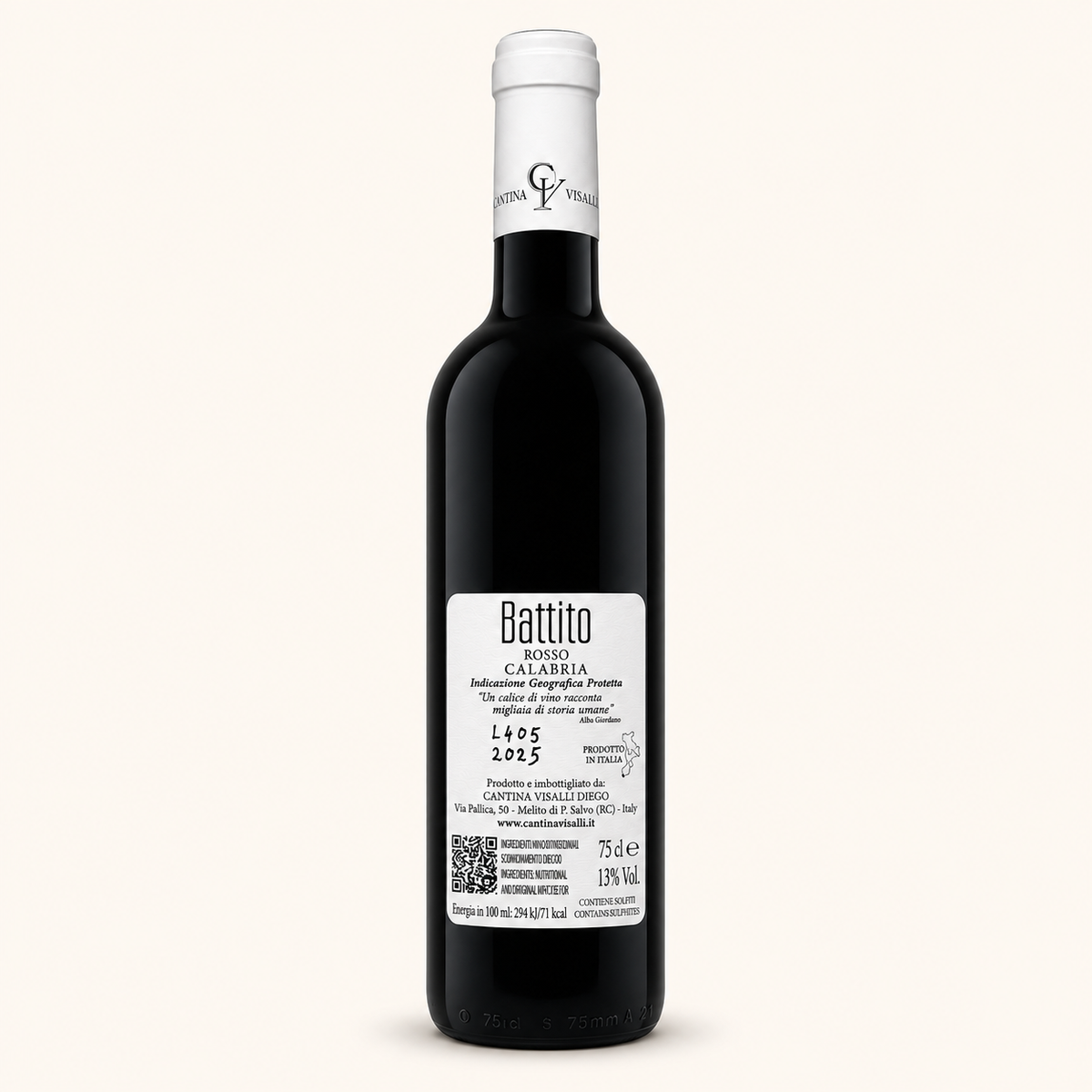 Battito Rosso – Cantina Visalli, etiket achterzijde