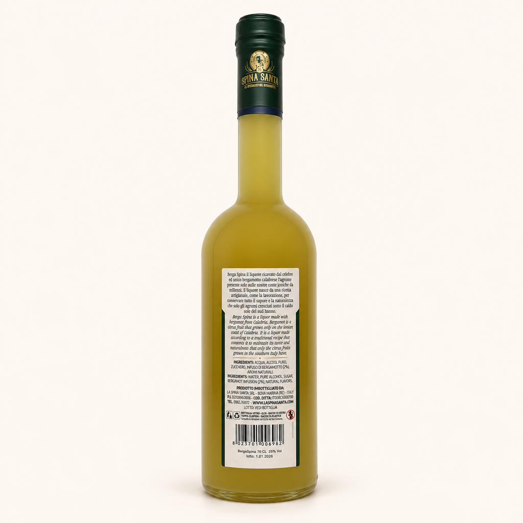 Berga Spina Liquore al Bergamotto – La Spina Santa, etiket achterzijde