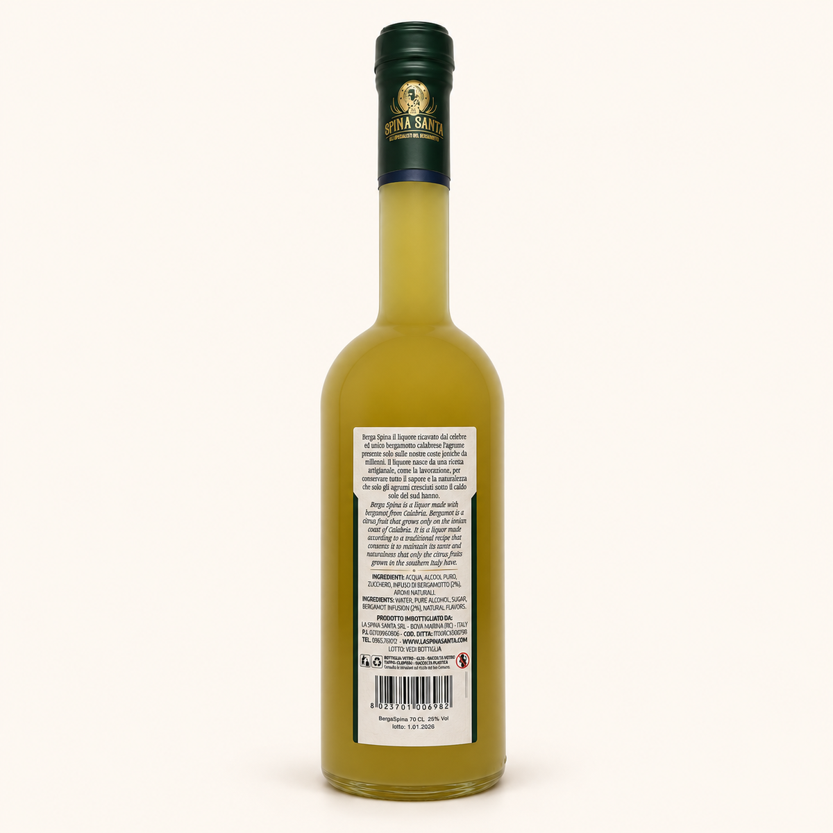 Berga Spina Liquore al Bergamotto – La Spina Santa, etiket achterzijde