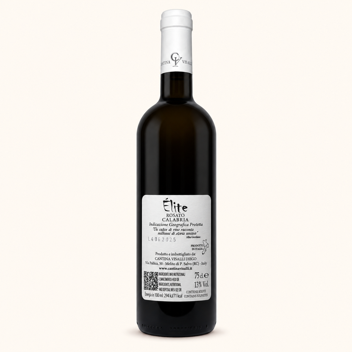 Èlite Rosato – Cantina Visalli, etiket achterzijde