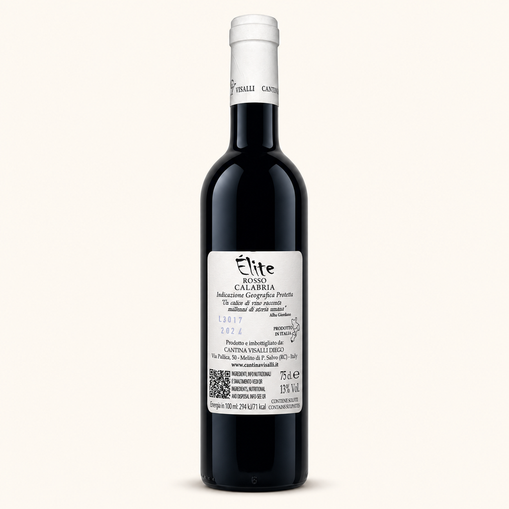 Èlite Rosso – Cantina Visalli, etiket achterzijde