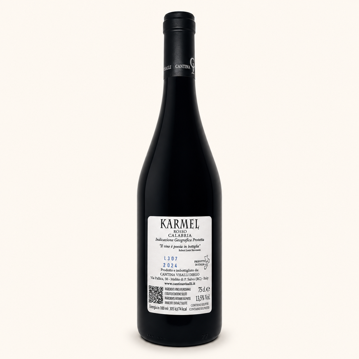 Karmel Rosso – Cantina Visalli, etiket achterzijde