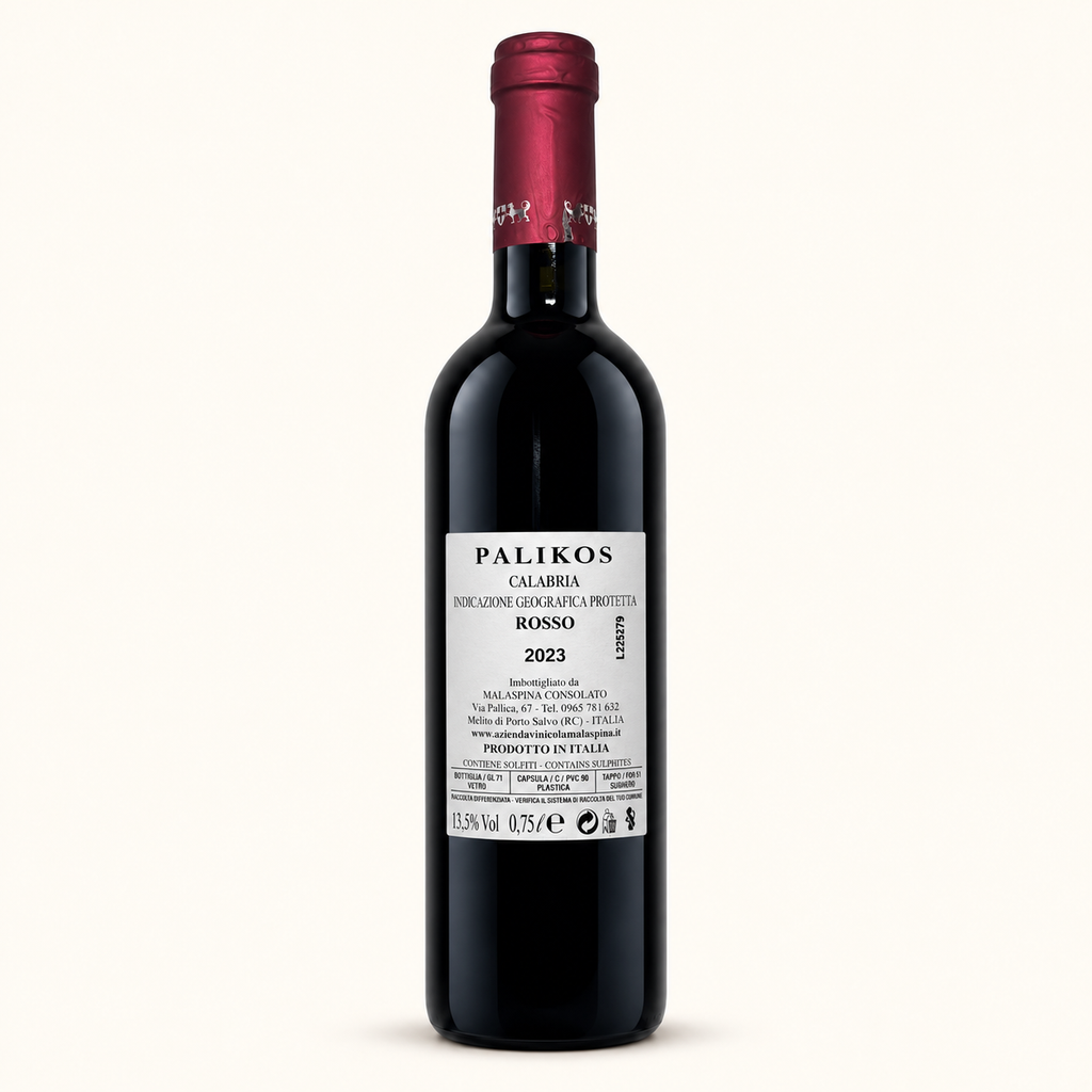 Palikos Rosso – Malaspina, etiket achterzijde
