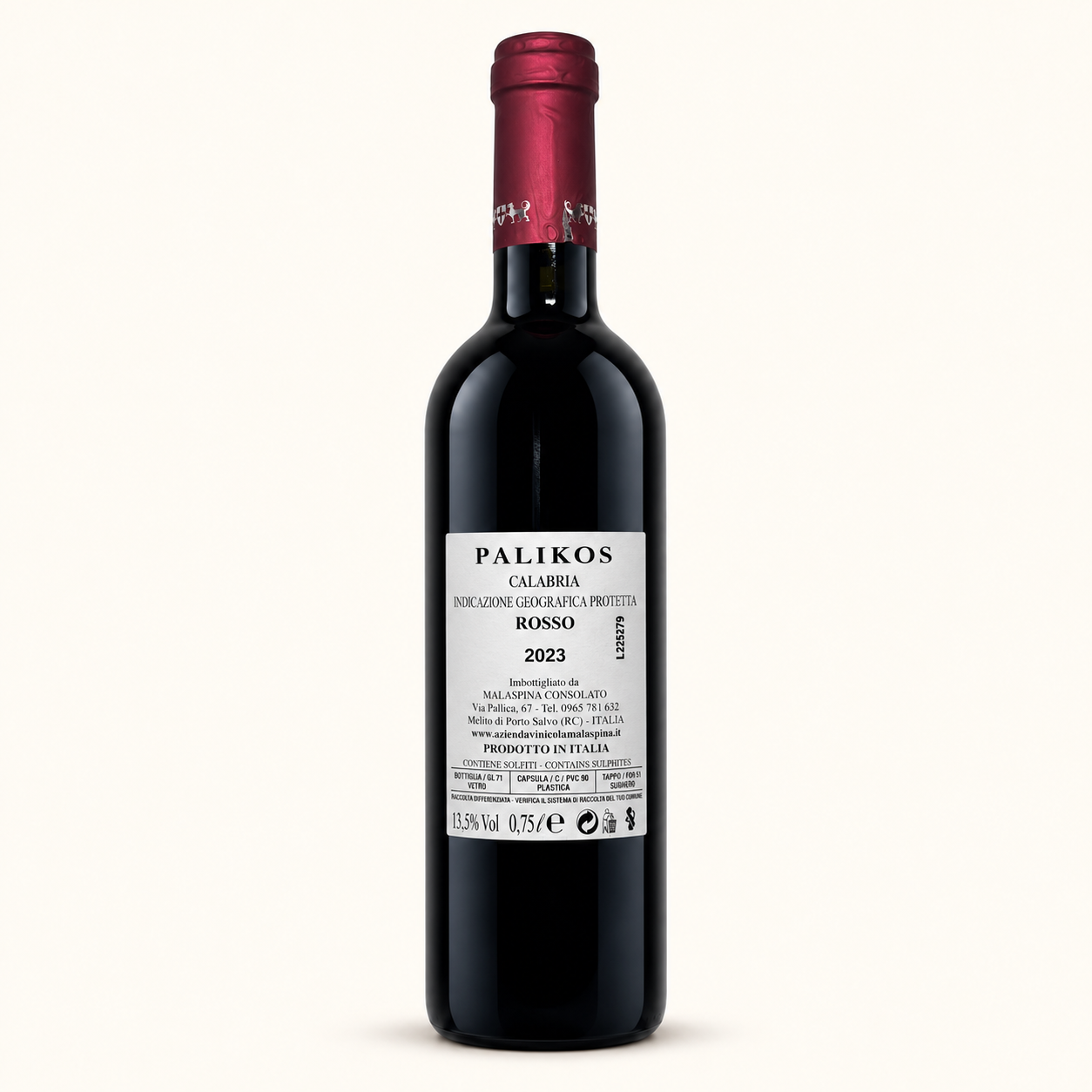 Palikos Rosso – Malaspina, etiket achterzijde