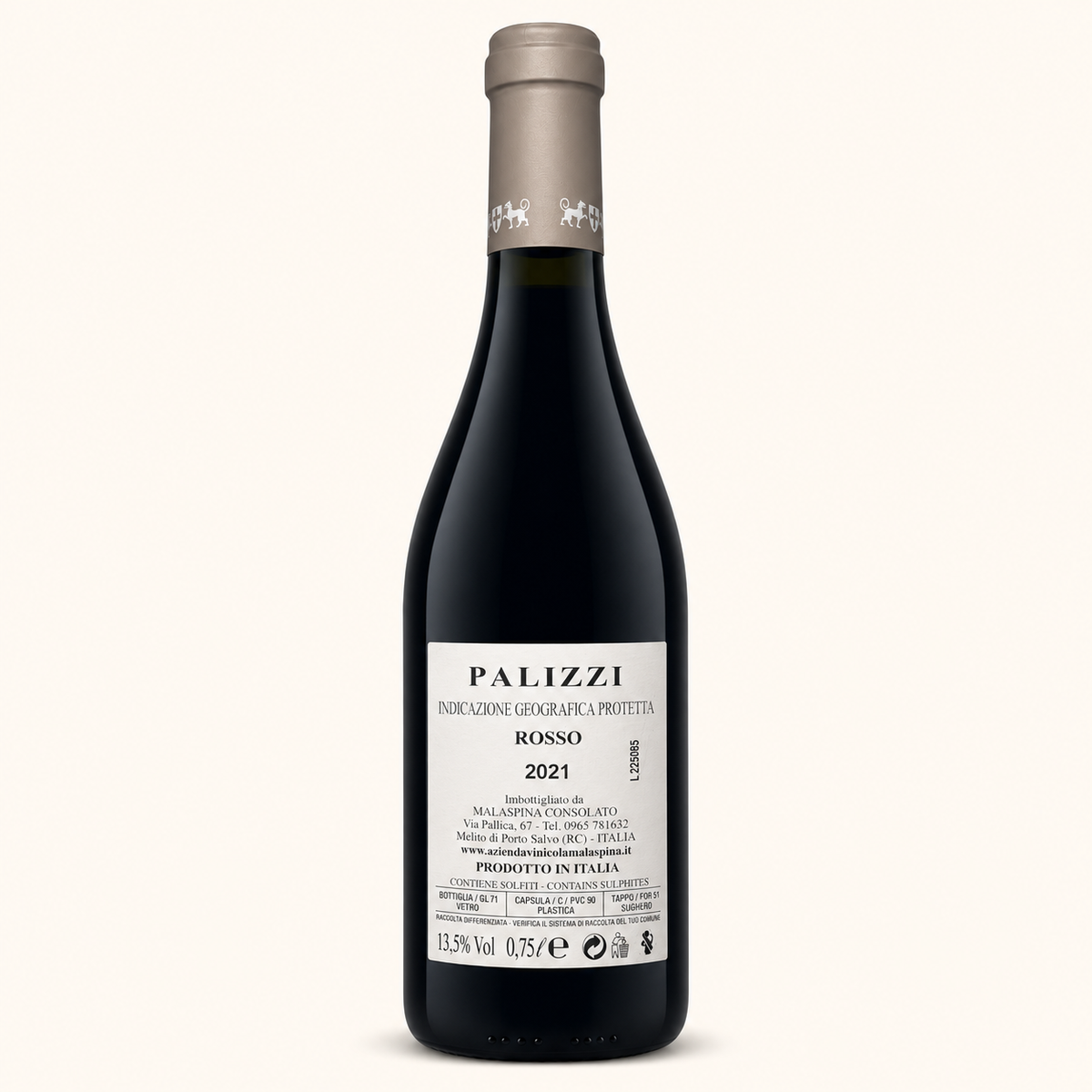 Palizzi Rosso – Malaspina, etiket achterzijde