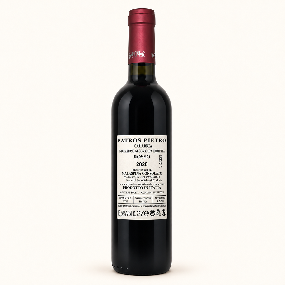 Patros Pietro Rosso – Malaspina, etiket achterzijde