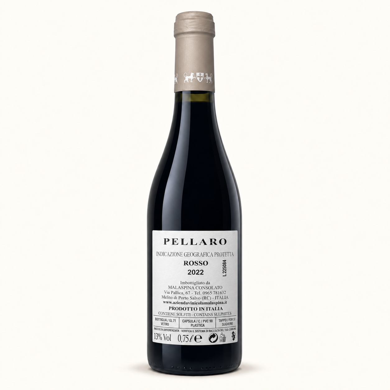 Pellaro Rosso – Malaspina, etiket achterzijde